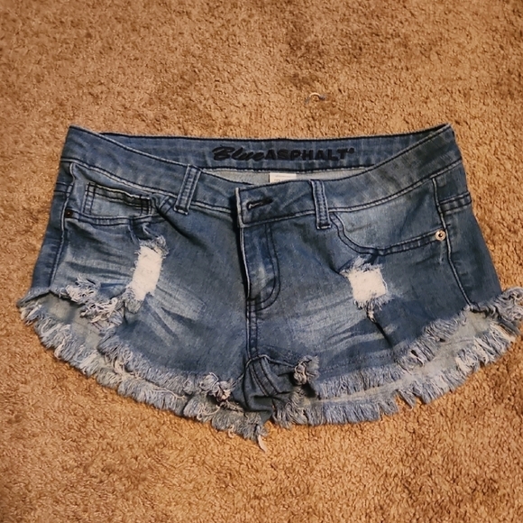 Blue Asphalt Pants - Blue Ripped Denim Shorts